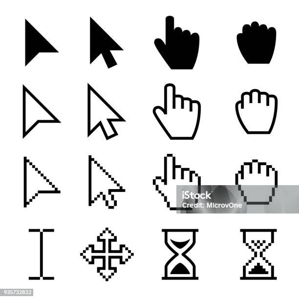 Arrow Web Cursors Digital Hand Pointers Vector Black Pictograms Stock Illustration - Download Image Now