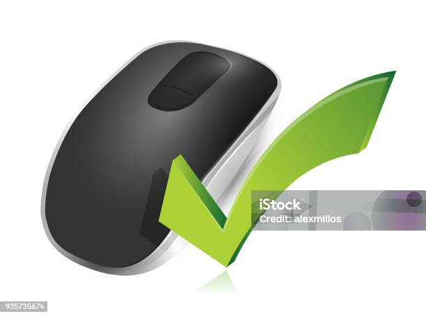 Mouse Check In Check Mark Sign And Wireless Computer Mouse Isolated On White ...