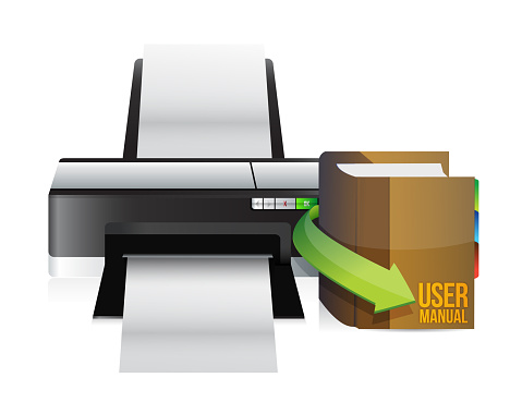 Printer And User Manual Illustration Design Over A White Background ...
