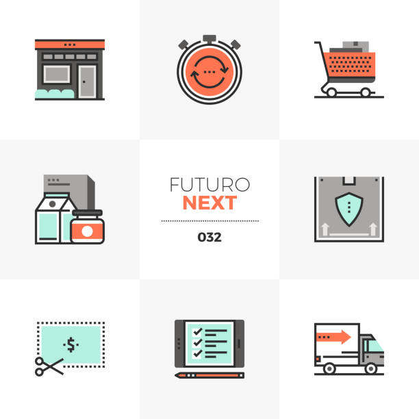 Shopping Store Futuro Next Icons vector art illustration
