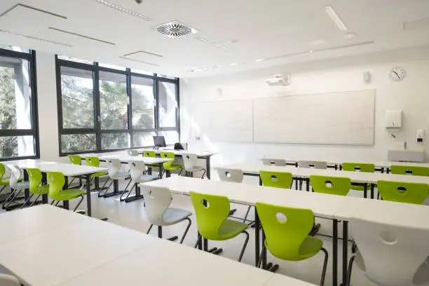 Photo of Contemporary Empty School Mathematics Classroom, Europe