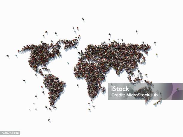 Human Crowd Forming A World Map Population And Social Media Concept Stock Photo - Download Image Now