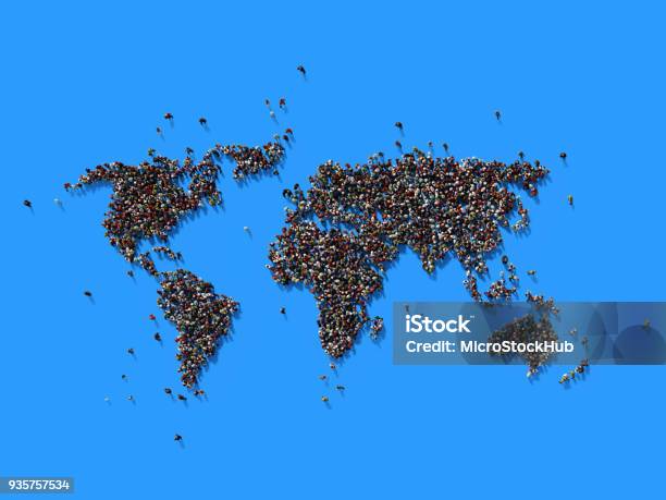 Menschliche Masse Bilden Eine Weltkarte Bevölkerung Und Socialmediakonzept Stockfoto und mehr Bilder von Weltkarte