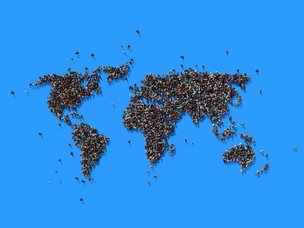 istock Human Crowd Forming A World Map: Population And Social Media Concept 935757534