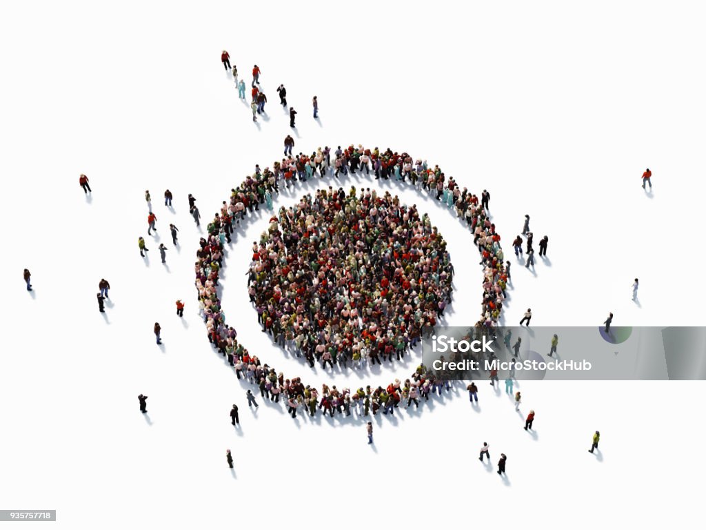 Foule humaine formant un symbole cible : Concept de marché cible - Photo de Marché cible libre de droits