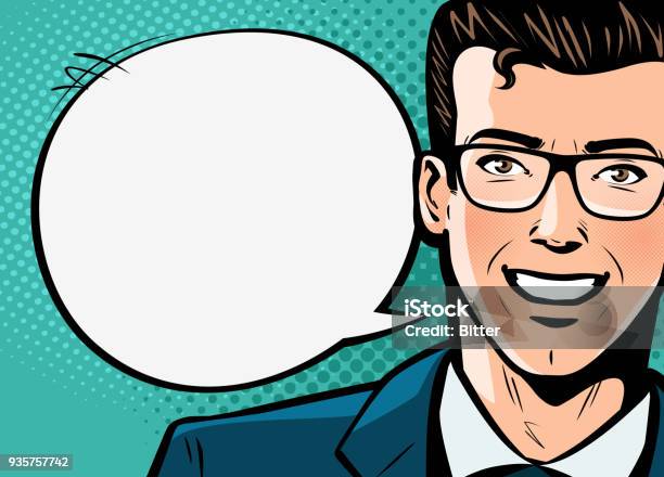 Businessman Man In Suit Says Business Concept Pop Art Retro Comic Style Cartoon Vector Illustration Stock Illustration - Download Image Now