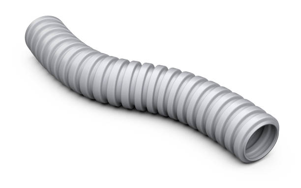 Corrugated pipe for installation of electrical cable. Plastic curvilinear hoses. Corrugated pipe for installation of electrical cable. Plastic curvilinear hoses. 3d illustration over white background isolated. pvc conduit stock pictures, royalty-free photos & images