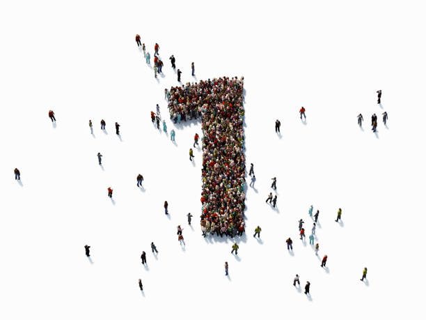 Human Crowd Forming A Number One: Success Concept Human crowd forming a big number one on white background. Horizontal  composition with copy space. Clipping path is included. Success concept. first stock pictures, royalty-free photos & images