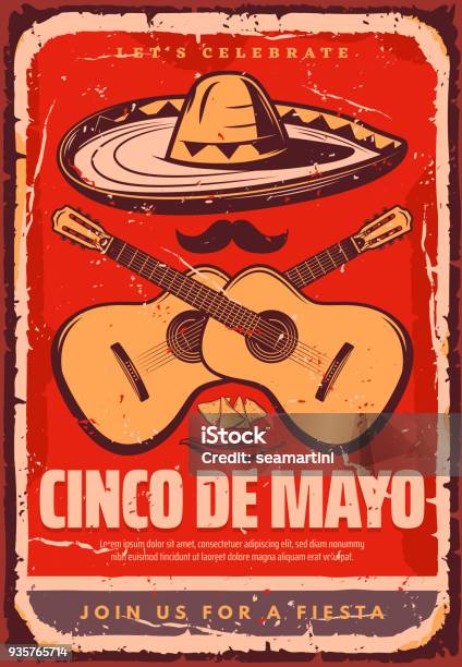 Cinco De Mayo Mexican Vector Sketch Party Poster Stock Illustration - Download Image Now - Mexico, Mexican Culture, Retro Style