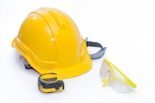 istock Safety Glasses protection and safety helmet on white background 935771202