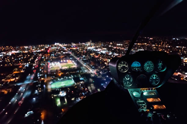 istock View through the windshield of a helicopter above LA 935771516