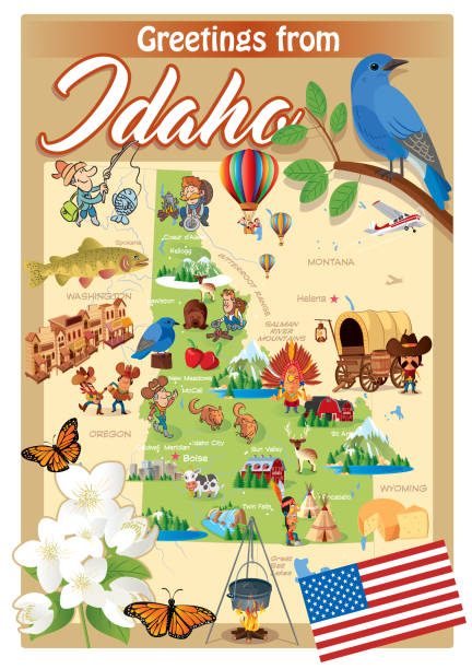 kreskówkowa mapa idaho - idaho stock illustrations