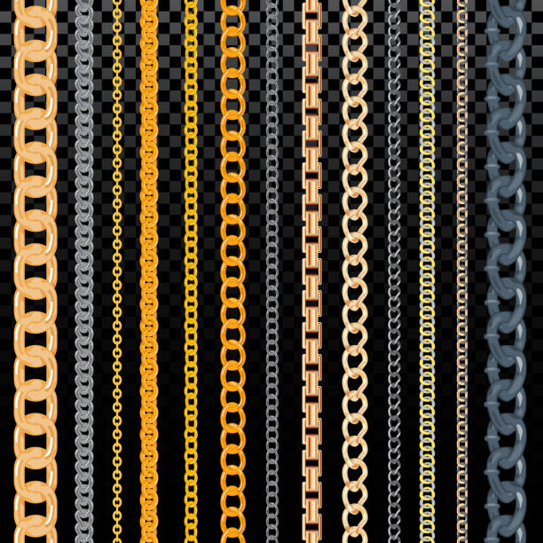 istock Chain vector pattern golden chainlet in line or metallic link of jewelry illustration set of chaining string and necklace isolated on transparent background 935789650