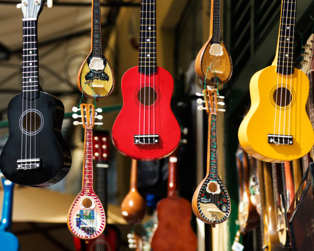 istock Colorful guitars and musical instruments 935802608