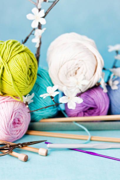 istock Easter crafts, Easter eggs, cherry blossom, knitting and crochet, wool and hook 935806064