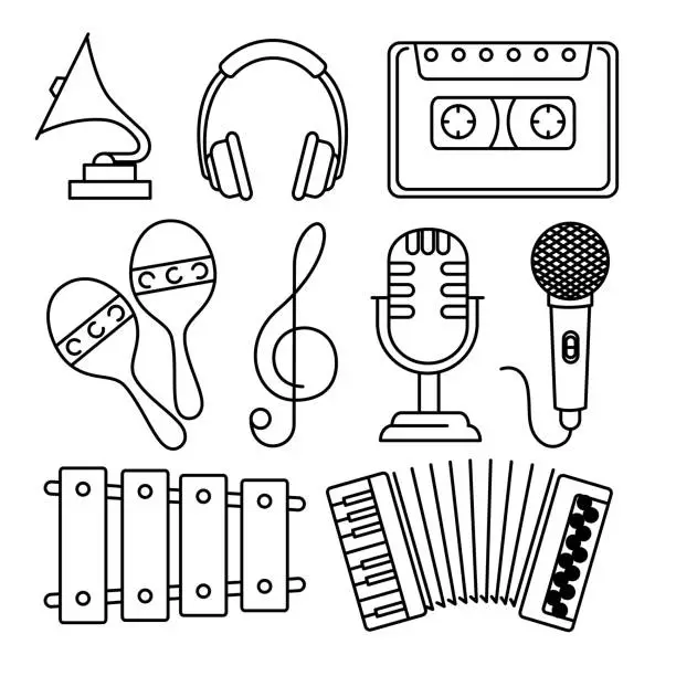 Vector illustration of tropical instruments set icons