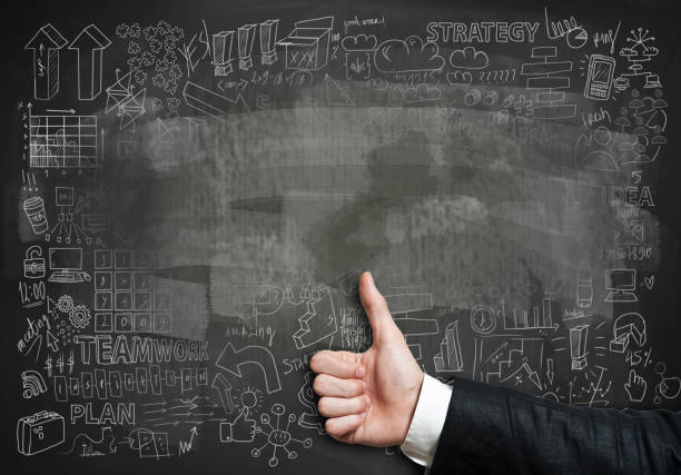 istock Businessman holding 'THUMBS UP' on blue board with empty space for text (Click for more) 935841912
