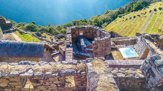 Tourists Exploring Machu Picchu Inca Stone Ruins Peru South America