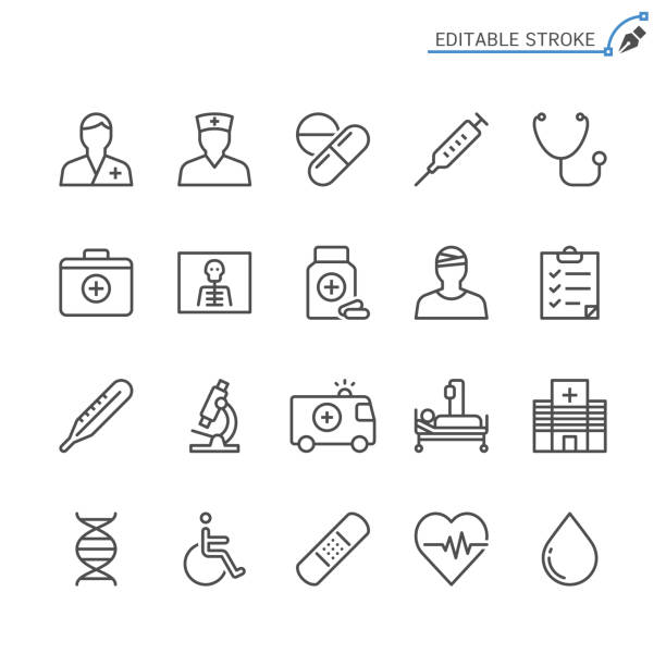 의료 선 아이콘입니다. 편집 가능한 선입니다. 픽셀 완벽 한입니다. - healthcare and medicine medical exam capsule pill stock illustrations