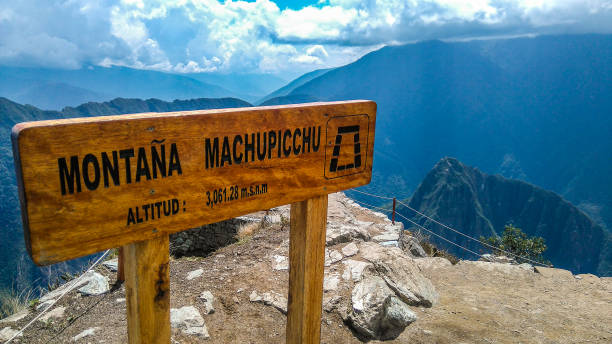Plaque located at the top of Machu Picchu Mountain\nAltitude: 3,061.28 meters above sea level\nLocation: Machu Picchu - Cusco - Peru\nDate: 08/2016