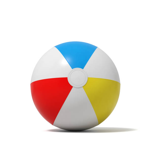 3d rendering of an inflated beach ball with white and colorful stripes on a white background 3d rendering of an inflated beach ball with white and colorful stripes on a white background. Summer games. Sea resort. Vacation supplies. beach ball beach summer ball stock pictures, royalty-free photos & images