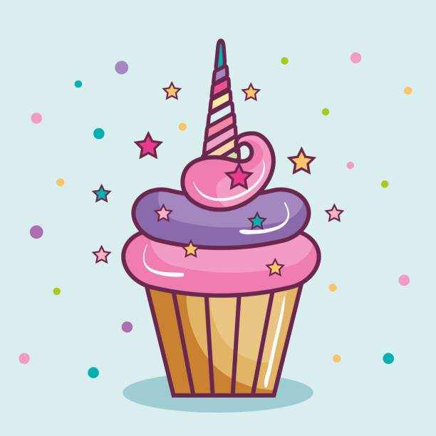 illustrazioni stock, clip art, cartoni animati e icone di tendenza di design cupcake unicorno - cream horn