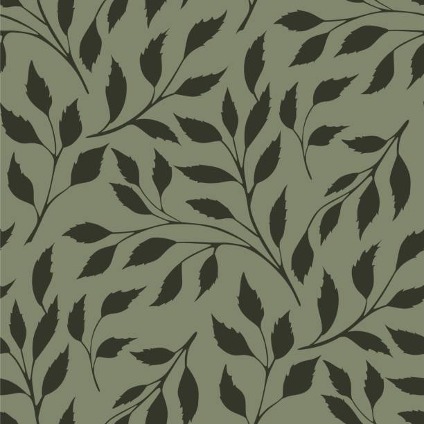 Leaves Seamless Pattern Leaves Seamless Pattern of botany plant texture on green background foliate pattern stock illustrations