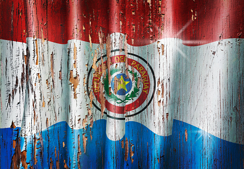 Paraguay grunge paraguayan flag on wooden old door