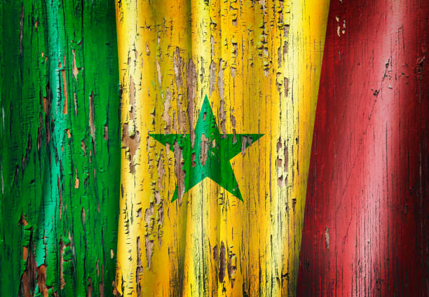 senegal grunge senegalesischen flagge auf alte holztür - senegal flag dirty africa stock-fotos und bilder