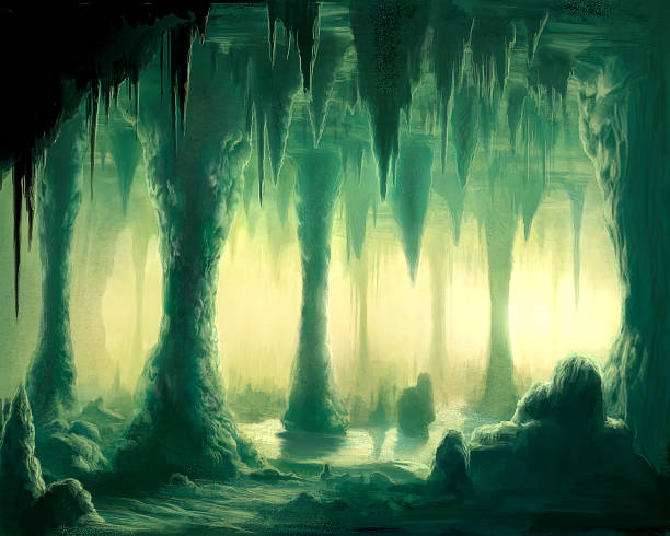 ilustrações, clipart, desenhos animados e ícones de ilustração digital de formação de estalactites subterrâneas - stalactite