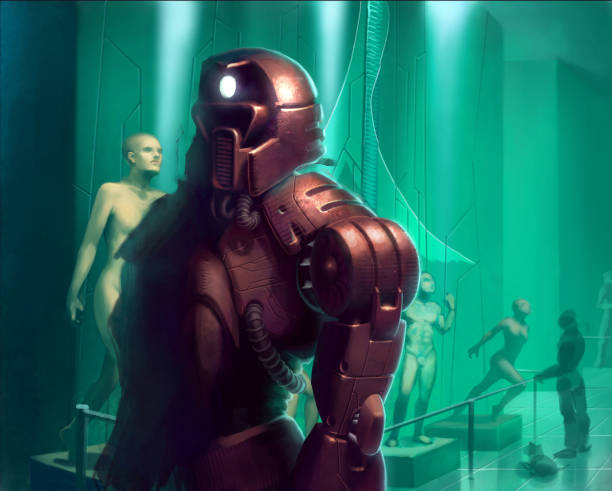 istock digital illustration of futuristic theme of a cyborg robot visiting 935921658