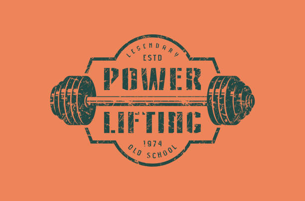 Emblem of the powerlifting club Emblem of the powerlifting club. Graphic design for t-shirt.  Green print on orange  background weightlifting stock illustrations