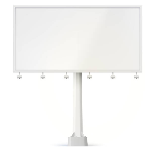 istock Blank billboard, front view with lamps and the support bolted to the base. 3D illustration isolated on white background ready to use in commercial advertisement 935932362