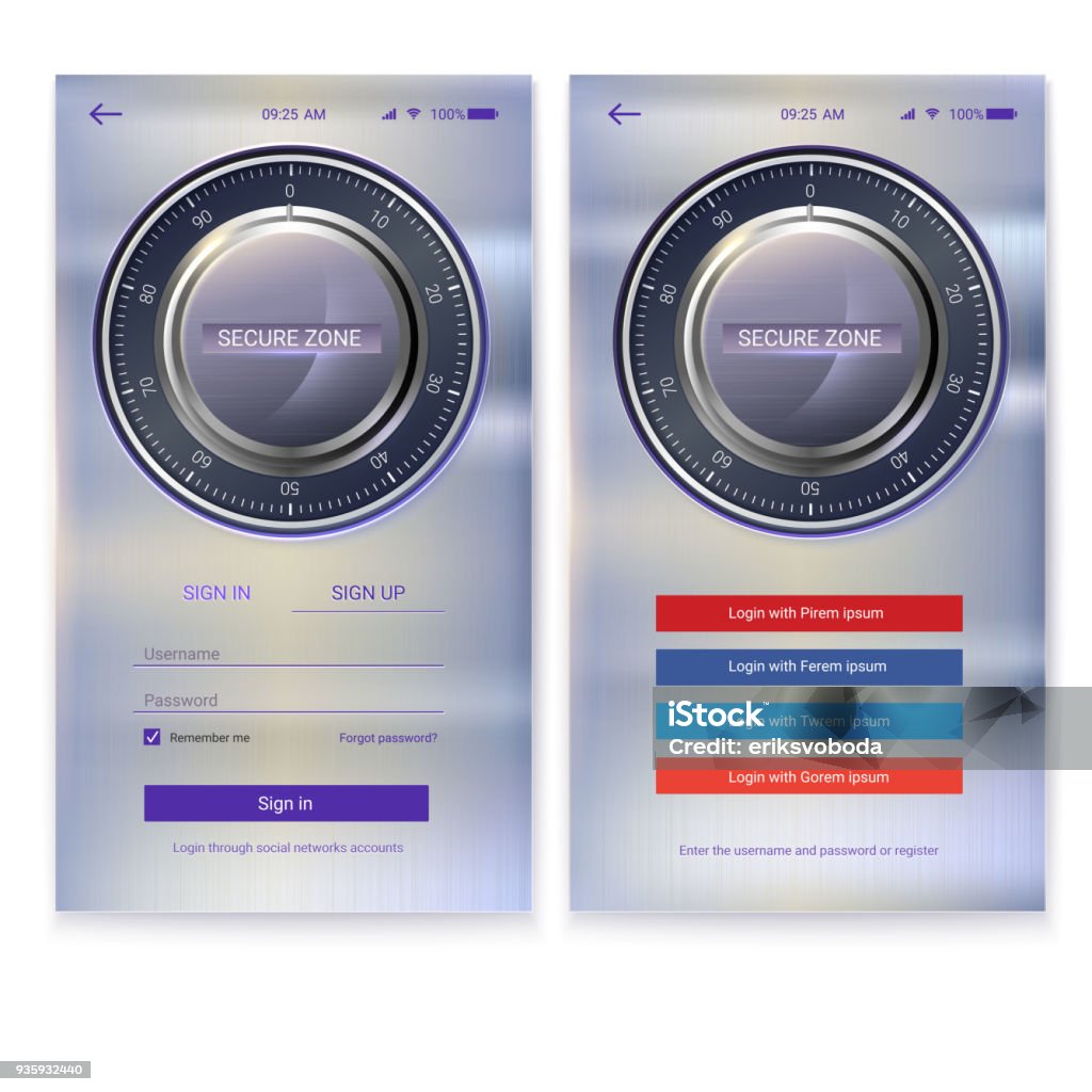 Secure User Interface Security Application Ui Design On Metal Background Account ...