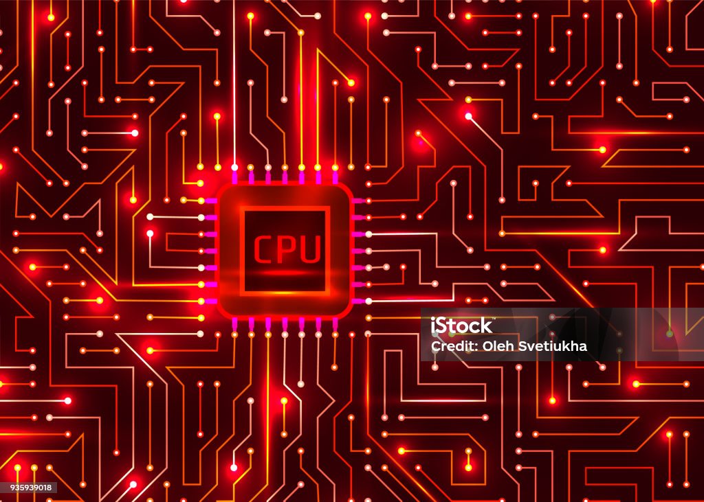 Computer Chip Red Background Hi Tech Digital Redbackground Cpu Vector Stock Illustration - Download ...