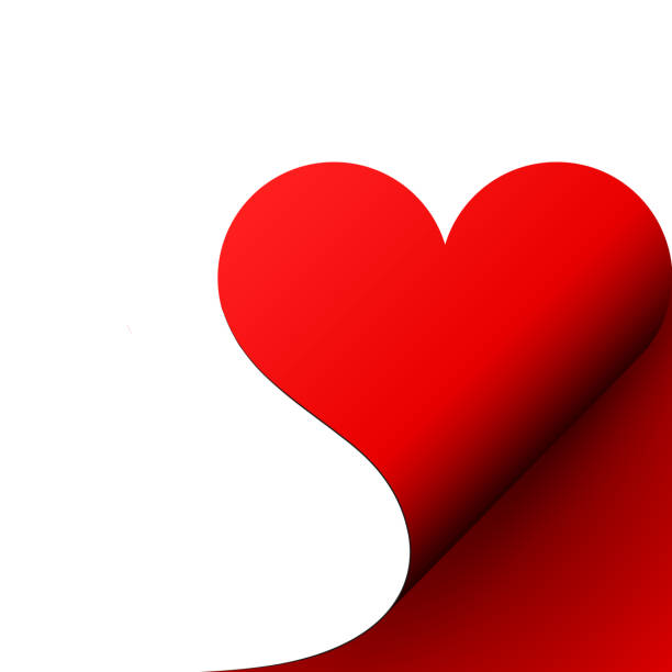 papierowe czerwone serce zwinięte rogu, wektor - february stock illustrations