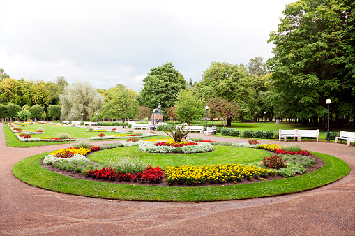 View of flowerbeds in Kadriorg park, Tallinn, Estonia