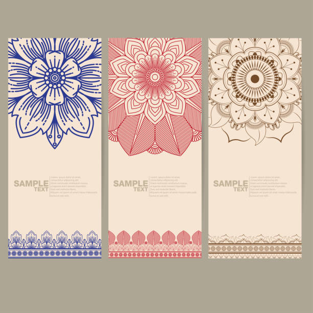 Indian floral paisley medallion banners. Ethnic Mandala ornament. Vector Henna tattoo style. Can be used for textile, greeting card, coloring book, phone case print.