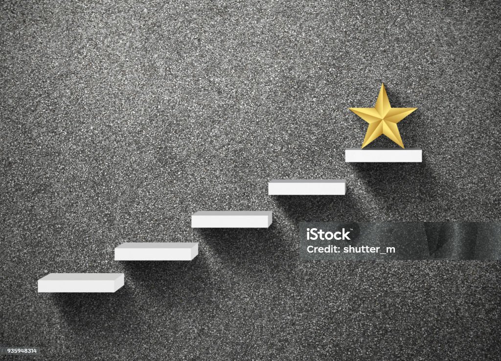 big yellow Star on stair, business successful concept - Royalty-free Façanha Foto de stock