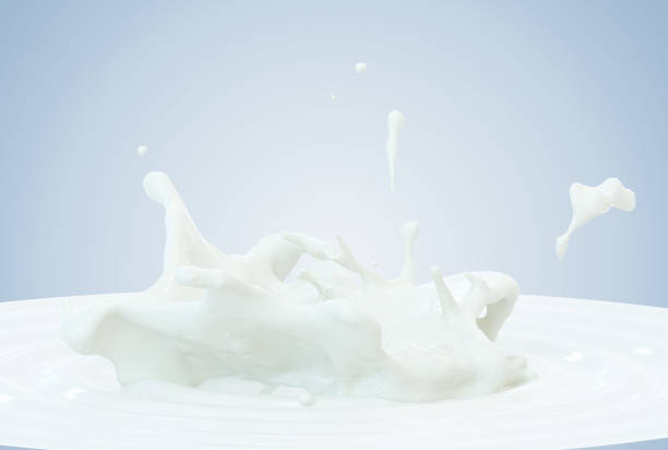 istock Drops of milk or white liquid splash element,3d illustration include clipping path isolated on blue background 935964116