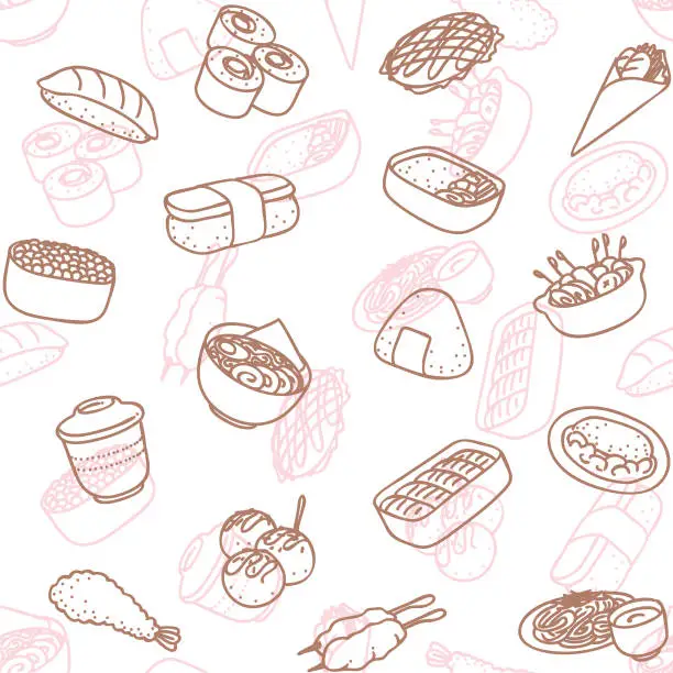 Vector illustration of japanese food line art icon seamless wallpaper pattern