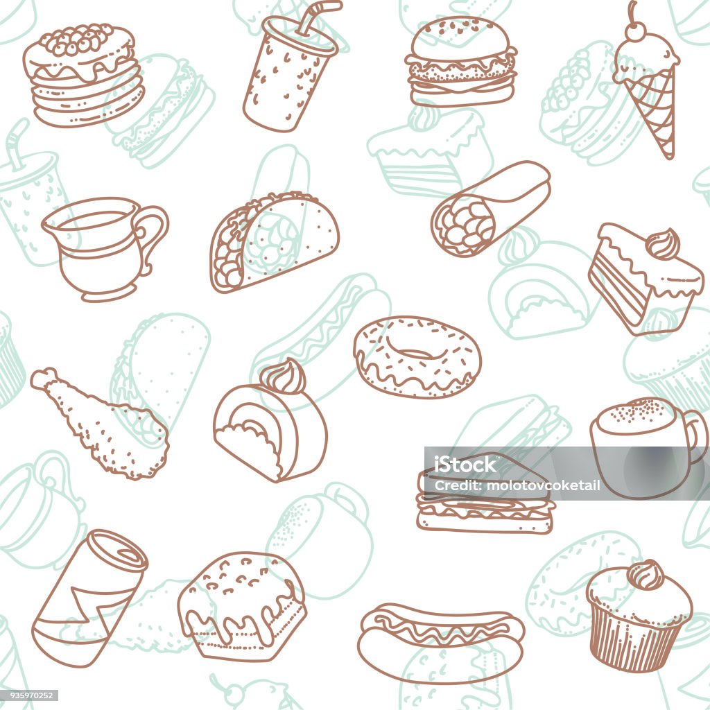 food & drink line art icon seamless wallpaper pattern Simple food & drink line art icon seamless wallpaper pattern. Sandwich stock vector