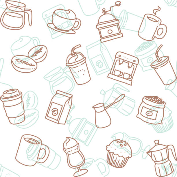 illustrazioni stock, clip art, cartoni animati e icone di tendenza di café line art icona sfondo senza soluzione di continuità modello - blender illustrations and vector art food and drink seamless