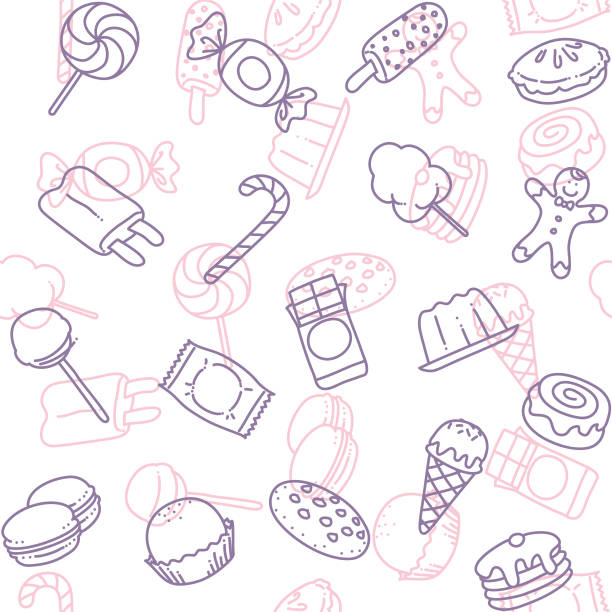 candy line art ikona bezszwowy wzór tapety - candy cane illustrations stock illustrations