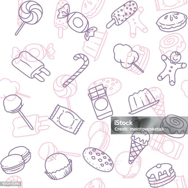 Candy Line Art Icon Seamless Wallpaper Pattern Stock Illustration - Download Image Now - Candy, Sweet Food, Cookie