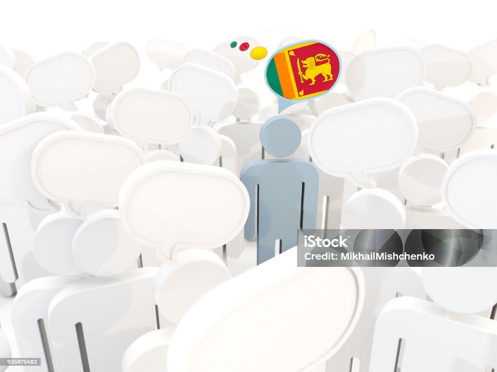 Man with flag of sri lanka in a crowd Man with flag of sri lanka in a crowd. 3D illustration Bubble Stock Photo