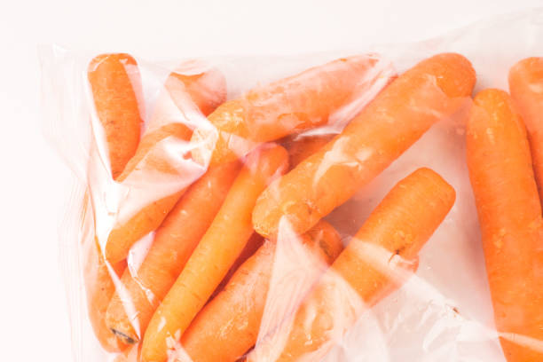 Bunch of organic Carrots packaged in plastic bag