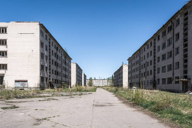 istock Desolate soviet apartment blocks in Skrunda, Latvia. Former dormitory district in the soviet military base in Skrunda 1, Latvia. 935982288