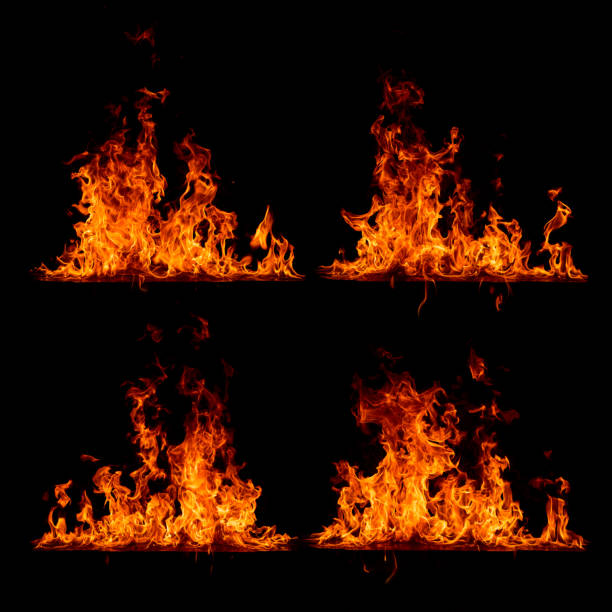 istock Set of blazing fire isolated on black 935982908