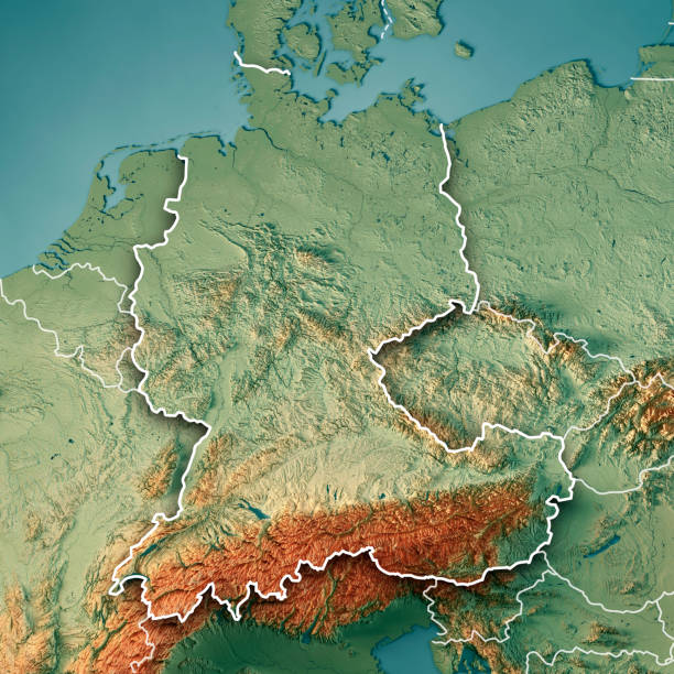 d a ch 国 3 d レンダリング地形図色ボーダー - austria map topography satellite view ストックフォトと画像